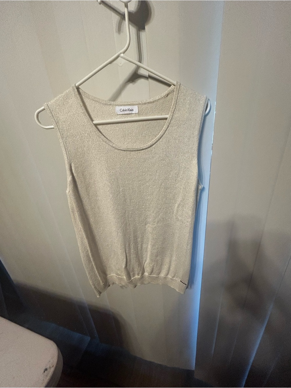 Calvin Klein Metallic Cream Knit Sleeveless Tank
